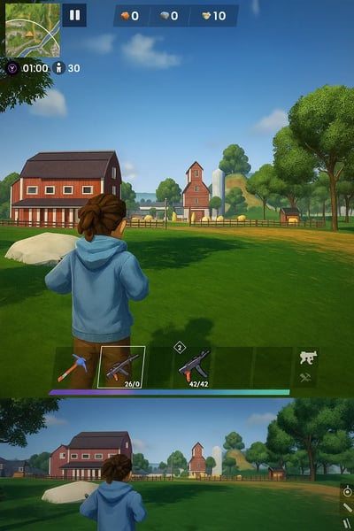 A screenshot of a game with a woman holding a gun.